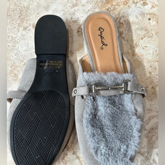 Cupid Gray Suede Flats with Buckle Detail - Picture 2 of 4